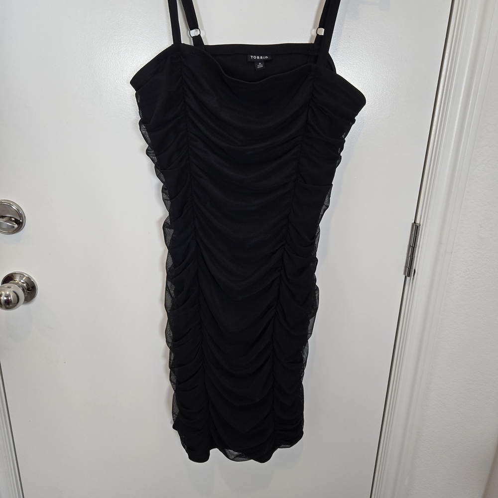 Torrid All Over Ruched Mesh Black Dress